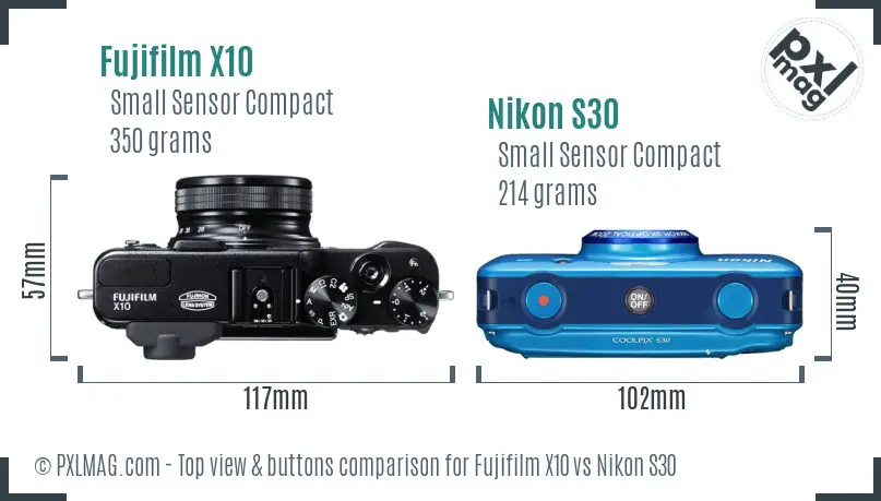 Fujifilm X10 vs Nikon S30 top view buttons comparison