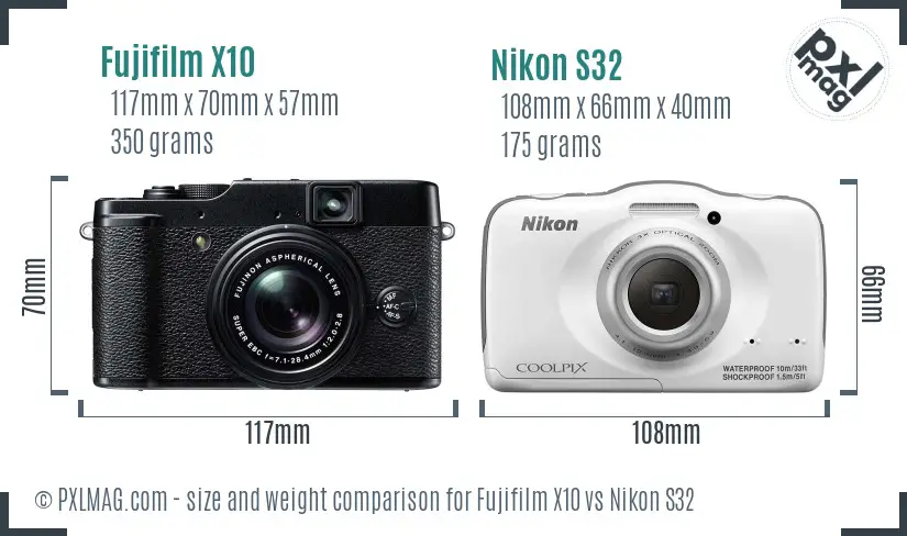 Fujifilm X10 vs Nikon S32 size comparison Fujifilm X10 vs Nikon S32 size comparison
