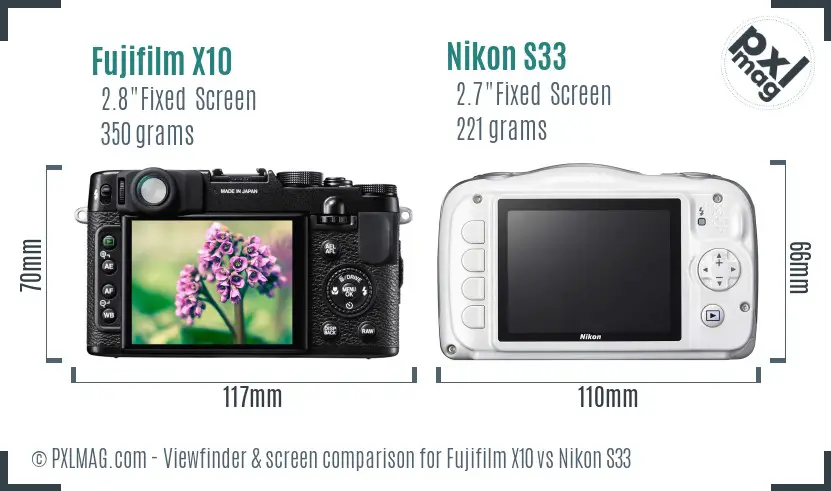 Fujifilm X10 vs Nikon S33 Screen and Viewfinder comparison