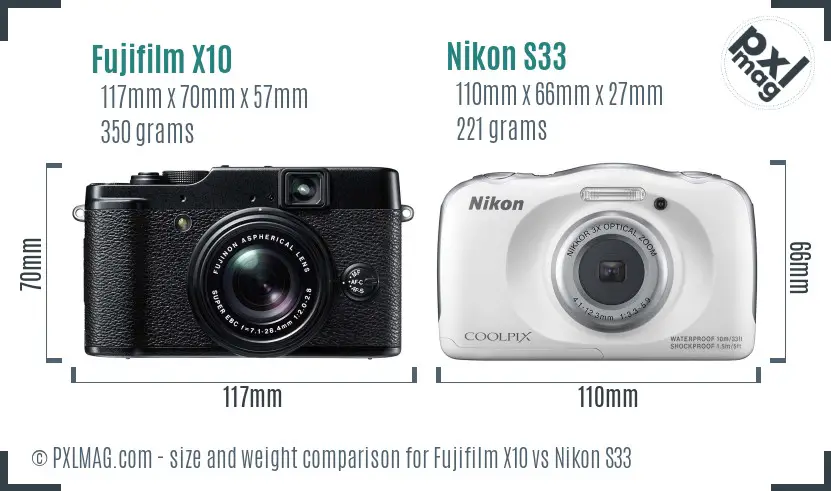 Fujifilm X10 vs Nikon S33 size comparison