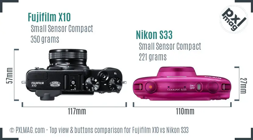 Fujifilm X10 vs Nikon S33 top view buttons comparison