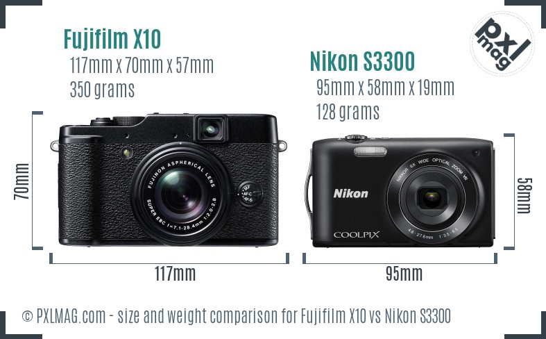 Fujifilm X10 vs Nikon S3300 size comparison Fujifilm X10 vs Nikon S3300 size comparison
