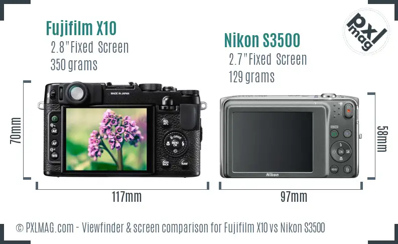 Fujifilm X10 vs Nikon S3500 Screen and Viewfinder comparison