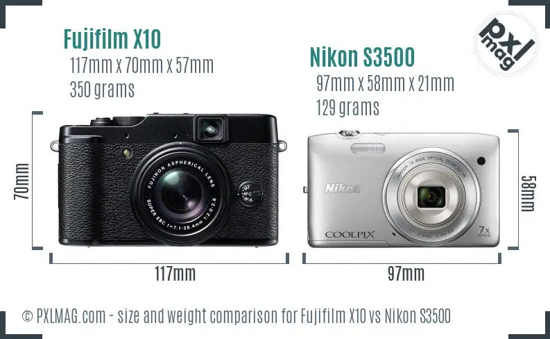 Fujifilm X10 vs Nikon S3500 size comparison