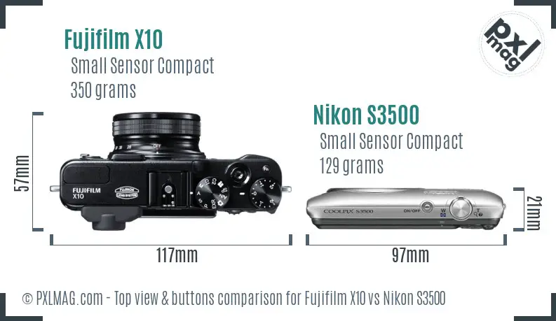 Fujifilm X10 vs Nikon S3500 top view buttons comparison