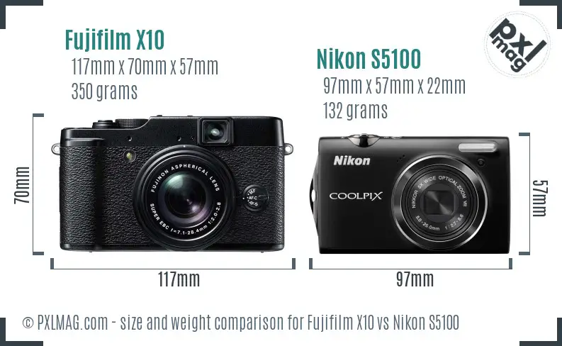 Fujifilm X10 vs Nikon S5100 size comparison