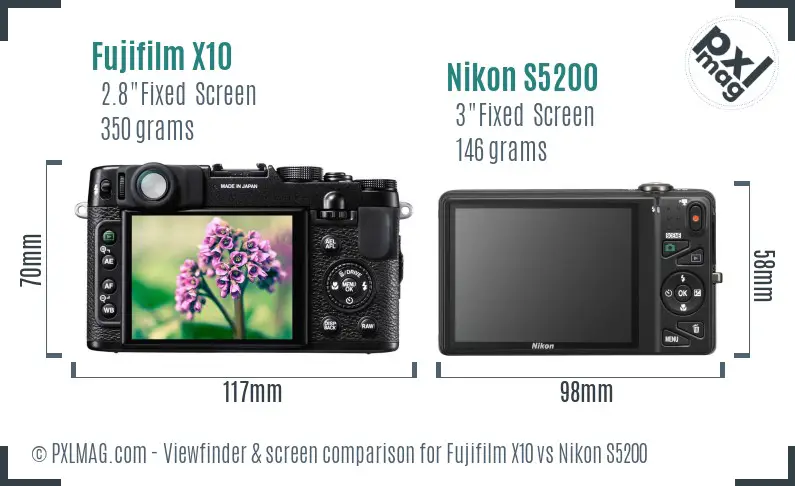 Fujifilm X10 vs Nikon S5200 Screen and Viewfinder comparison Fujifilm X10 vs Nikon S5200 Screen and Viewfinder comparison