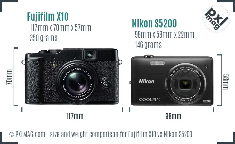 Fujifilm X10 vs Nikon S5200 size comparison Fujifilm X10 vs Nikon S5200 size comparison
