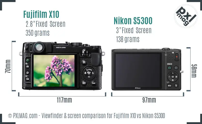 Fujifilm X10 vs Nikon S5300 Screen and Viewfinder comparison