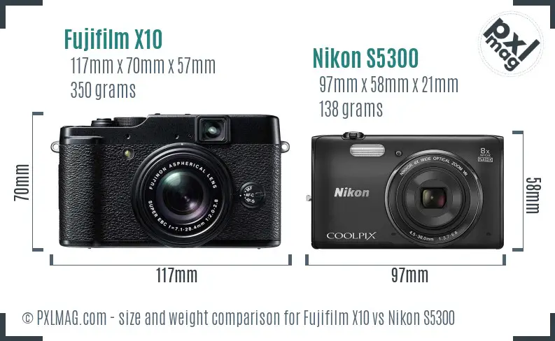 Fujifilm X10 vs Nikon S5300 size comparison