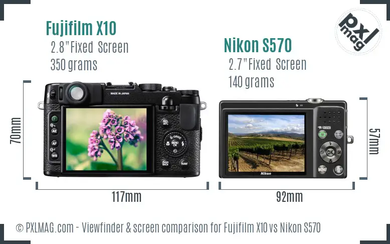 Fujifilm X10 vs Nikon S570 Screen and Viewfinder comparison