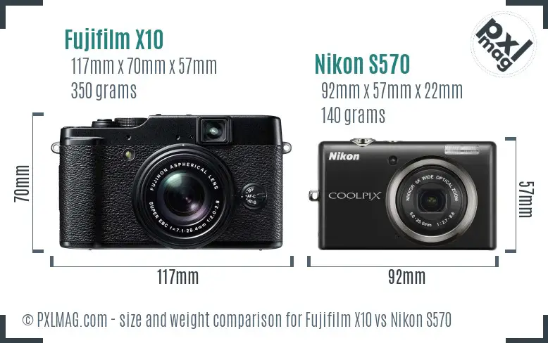 Fujifilm X10 vs Nikon S570 size comparison