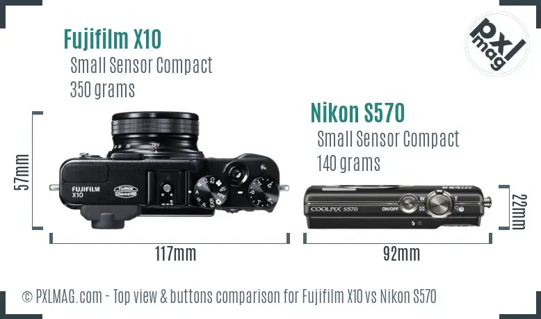 Fujifilm X10 vs Nikon S570 top view buttons comparison
