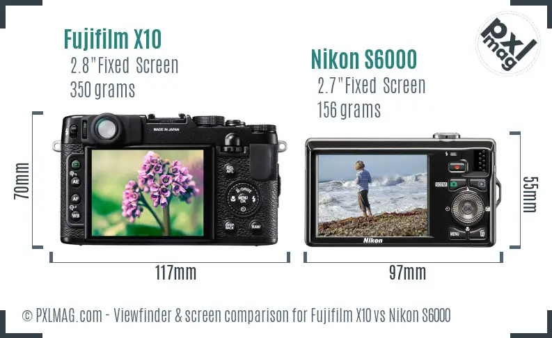 Fujifilm X10 vs Nikon S6000 Screen and Viewfinder comparison