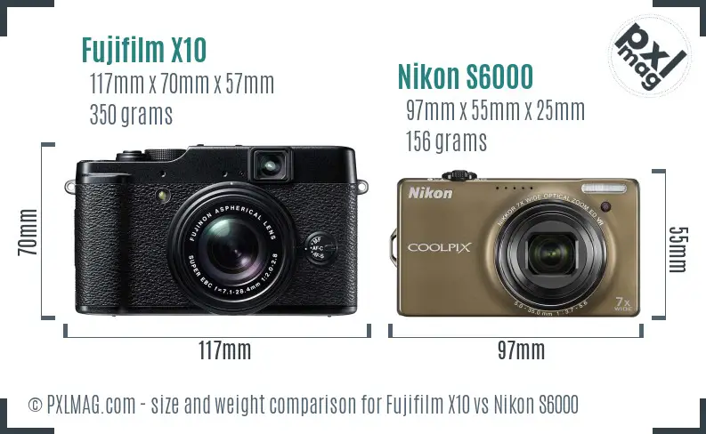 Fujifilm X10 vs Nikon S6000 size comparison