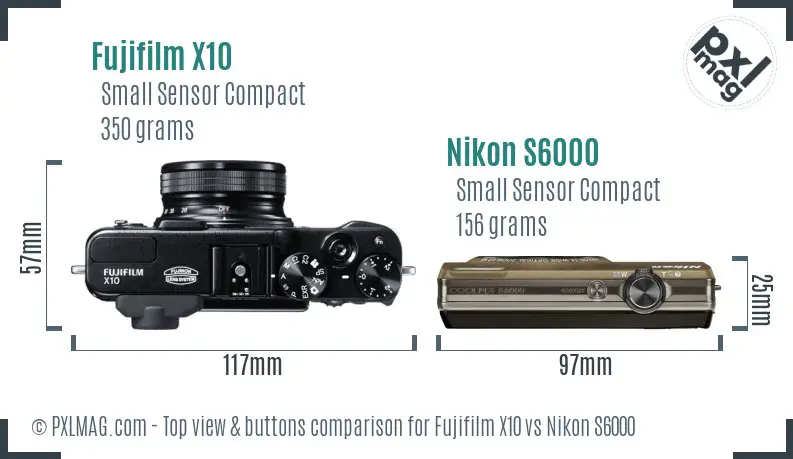 Fujifilm X10 vs Nikon S6000 top view buttons comparison