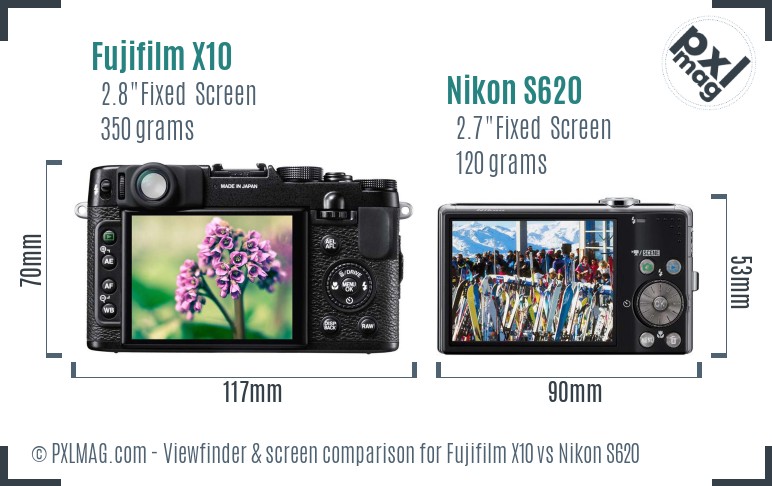 Fujifilm X10 vs Nikon S620 Screen and Viewfinder comparison