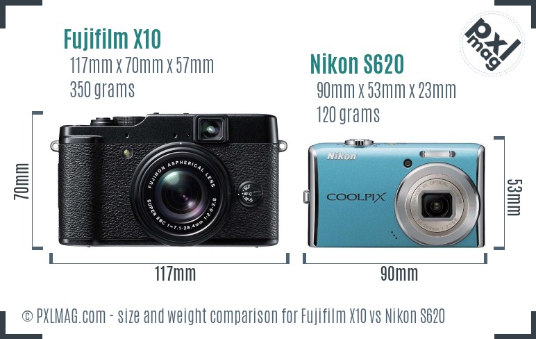 Fujifilm X10 vs Nikon S620 size comparison Fujifilm X10 vs Nikon S620 size comparison