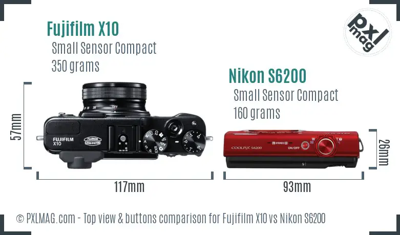 Fujifilm X10 vs Nikon S6200 top view buttons comparison Fujifilm X10 vs Nikon S6200 top view buttons comparison