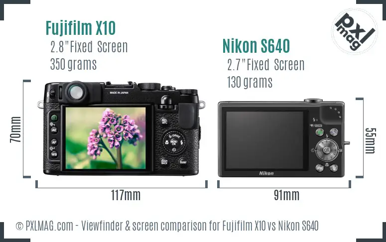 Fujifilm X10 vs Nikon S640 Screen and Viewfinder comparison