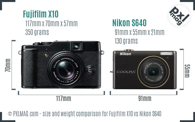 Fujifilm X10 vs Nikon S640 size comparison