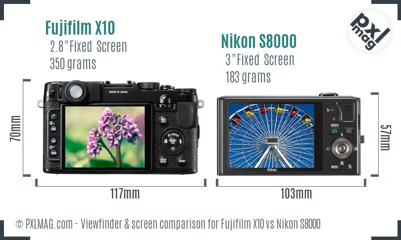 Fujifilm X10 vs Nikon S8000 Screen and Viewfinder comparison