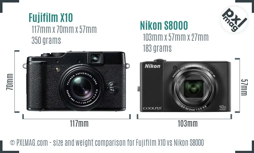 Fujifilm X10 vs Nikon S8000 size comparison