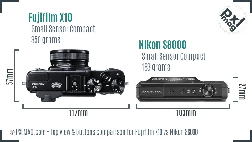 Fujifilm X10 vs Nikon S8000 top view buttons comparison