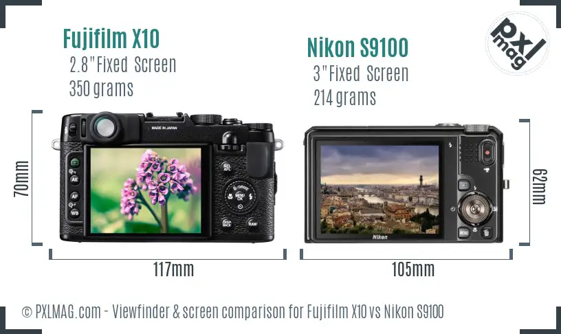 Fujifilm X10 vs Nikon S9100 Screen and Viewfinder comparison