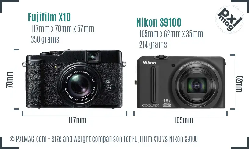 Fujifilm X10 vs Nikon S9100 size comparison