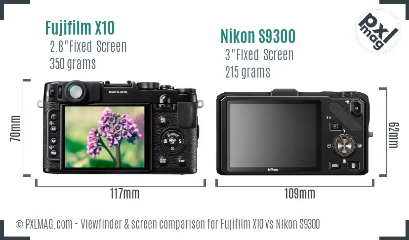 Fujifilm X10 vs Nikon S9300 Screen and Viewfinder comparison