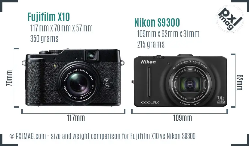 Fujifilm X10 vs Nikon S9300 size comparison