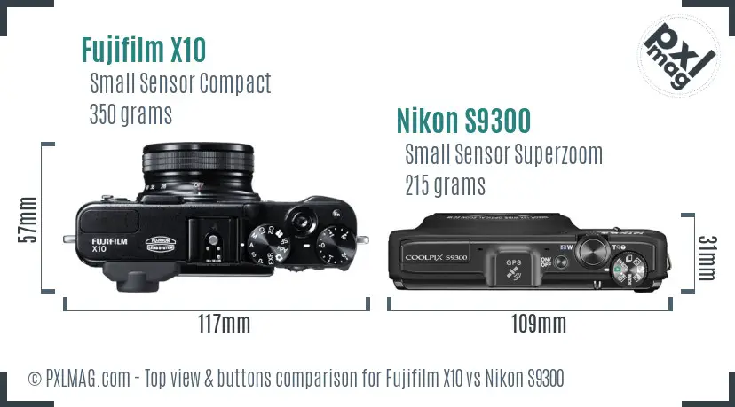 Fujifilm X10 vs Nikon S9300 top view buttons comparison