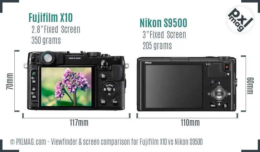 Fujifilm X10 vs Nikon S9500 Screen and Viewfinder comparison