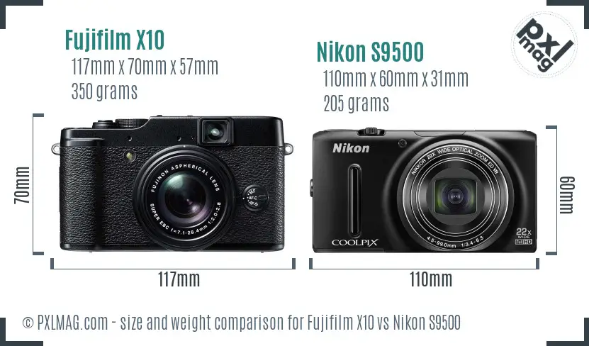 Fujifilm X10 vs Nikon S9500 size comparison