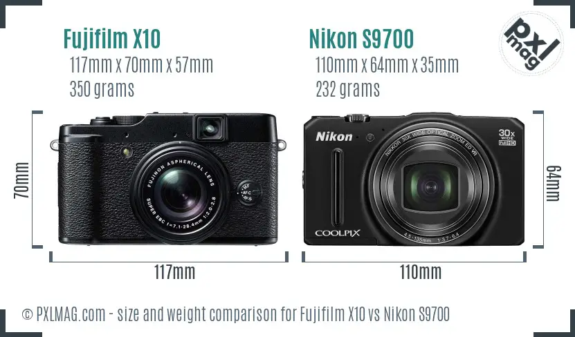 Fujifilm X10 vs Nikon S9700 size comparison