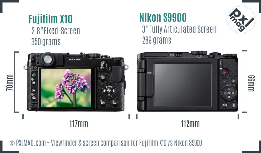 Fujifilm X10 vs Nikon S9900 Screen and Viewfinder comparison