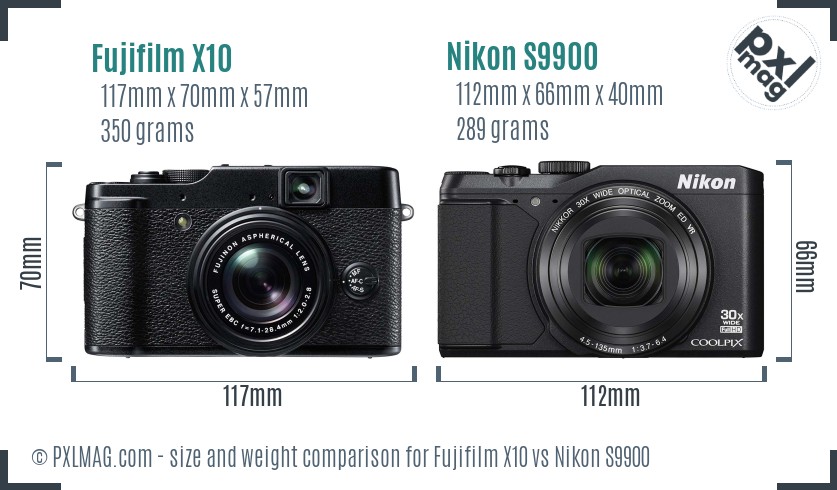 Fujifilm X10 vs Nikon S9900 size comparison