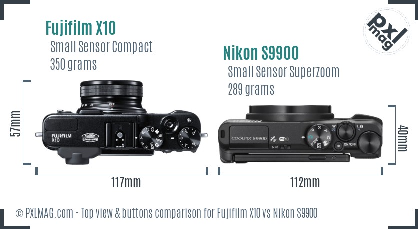 Fujifilm X10 vs Nikon S9900 top view buttons comparison