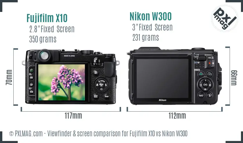 Fujifilm X10 vs Nikon W300 Screen and Viewfinder comparison Fujifilm X10 vs Nikon W300 Screen and Viewfinder comparison