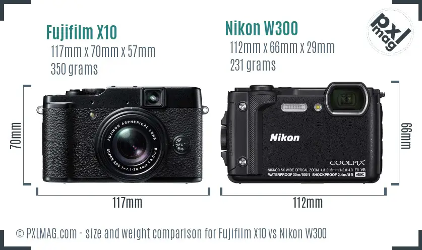 Fujifilm X10 vs Nikon W300 size comparison Fujifilm X10 vs Nikon W300 size comparison