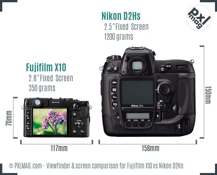 Fujifilm X10 vs Nikon D2Hs Screen and Viewfinder comparison