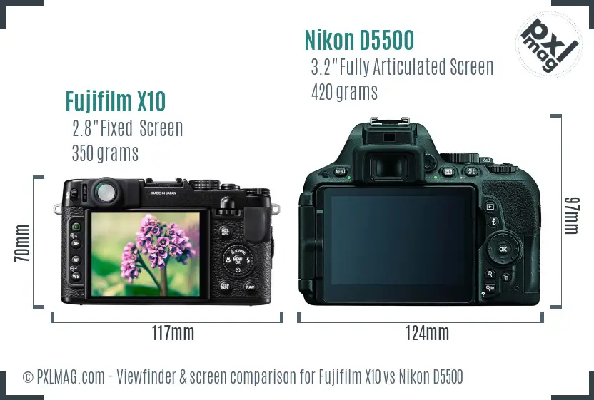 Fujifilm X10 vs Nikon D5500 Screen and Viewfinder comparison