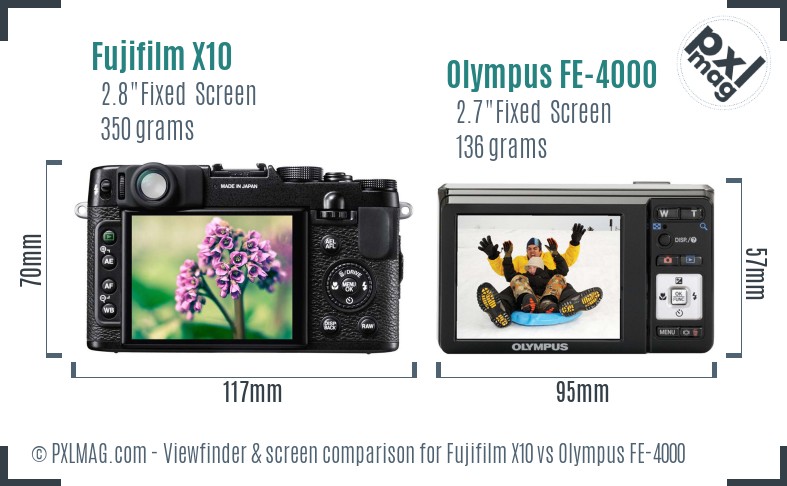 Fujifilm X10 vs Olympus FE-4000 Screen and Viewfinder comparison