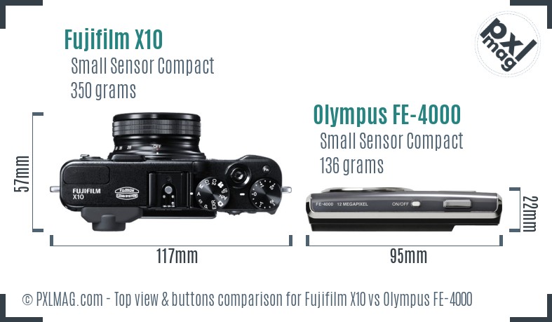 Fujifilm X10 vs Olympus FE-4000 top view buttons comparison