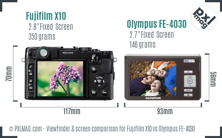 Fujifilm X10 vs Olympus FE-4030 Screen and Viewfinder comparison