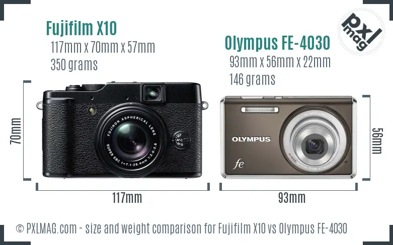 Fujifilm X10 vs Olympus FE-4030 size comparison