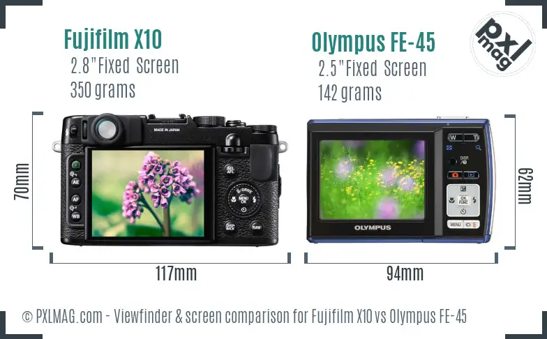 Fujifilm X10 vs Olympus FE-45 Screen and Viewfinder comparison