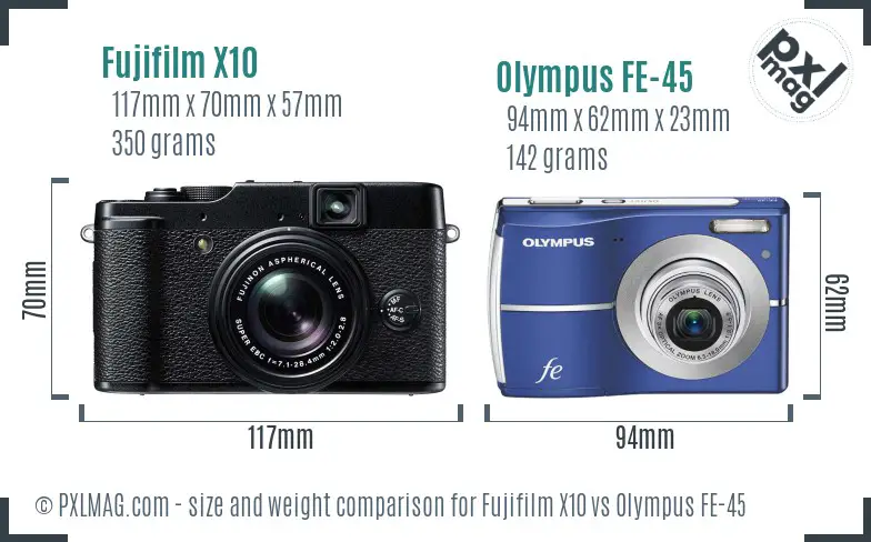 Fujifilm X10 vs Olympus FE-45 size comparison