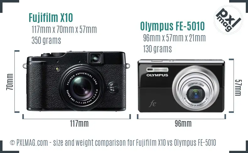 Fujifilm X10 vs Olympus FE-5010 size comparison